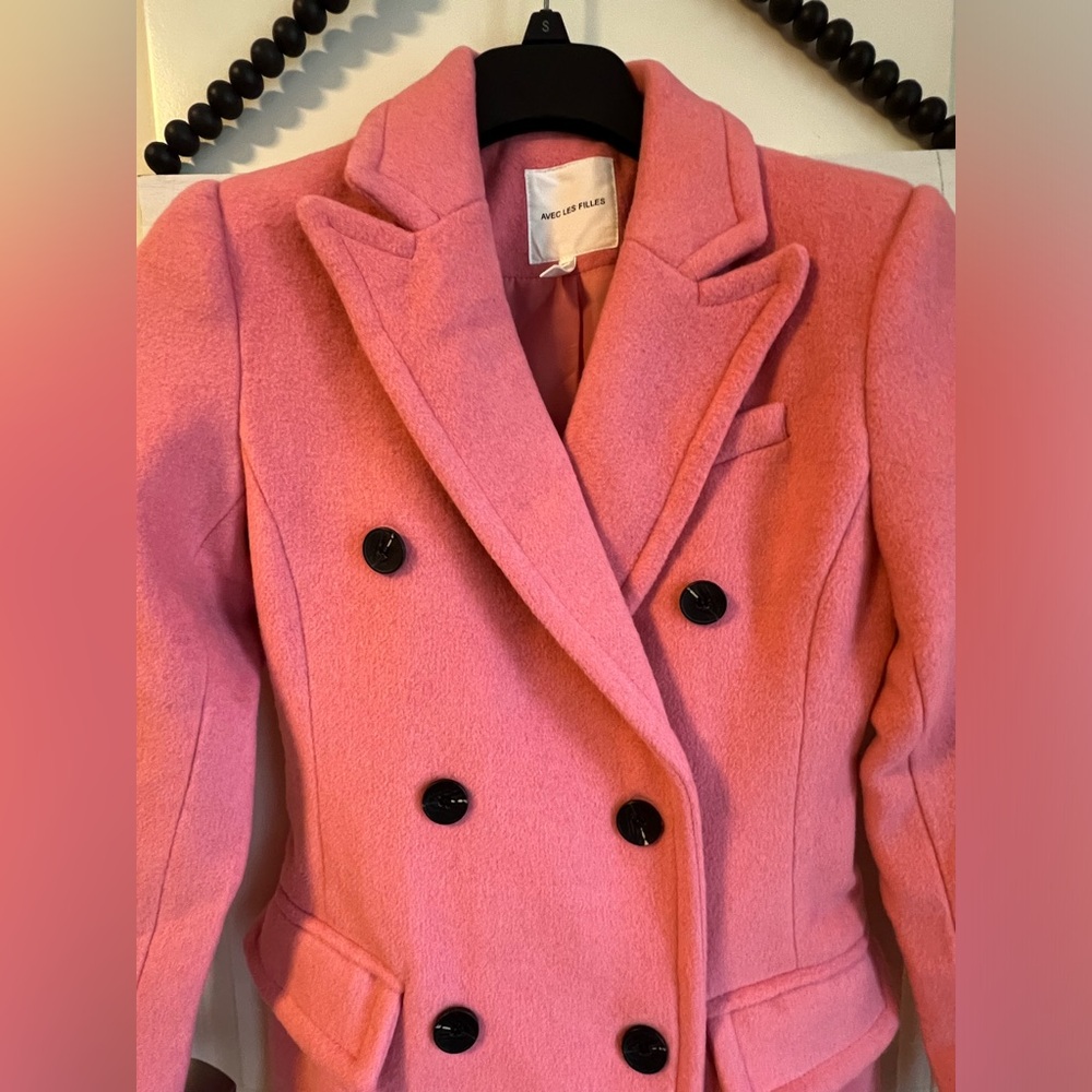 AVEC LES FILLES Wool Blend Double Breasted Coat Pink Jacket XS Small 💖 0 2 4 6 - Picture 7 of 15